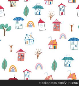 Pattern seamless kids with home doodle coloring element. house pattern, cute colorful homes, funny children decor. Pattern seamless kids with home doodle coloring element. house pattern, cute colorful homes, funny children decor.