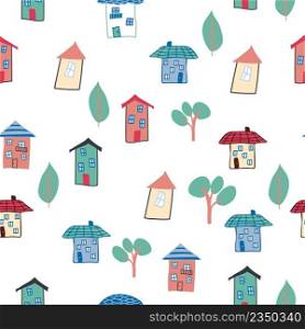 Pattern seamless kids with home doodle coloring element. house pattern, cute colorful homes, funny children decor. Pattern seamless kids with home doodle coloring element. house pattern, cute colorful homes, funny children decor.