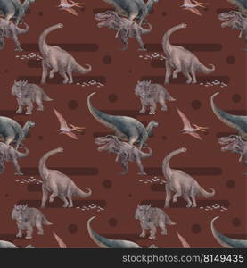 Pattern seamless template with dinosaur concept,watercolor style