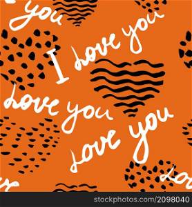 Pattern seamless text I love you, hand written words.Sketch, doodle, lettering, hearts, happy valentines day. Vector illustration background for wrapping paper, greeting cards, invitations. Pattern seamless text I love you, hand written words.Sketch, doodle, lettering, hearts, happy valentines day. Vector illustration background