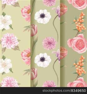 Pattern seamless with cottagecore flowers concept,watercolor style
