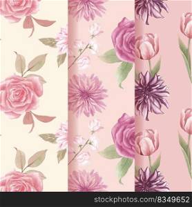 Pattern seamless with cottagecore flowers concept,watercolor style
