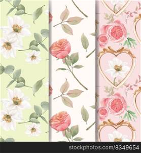 Pattern seamless with cottagecore flowers concept,watercolor style 