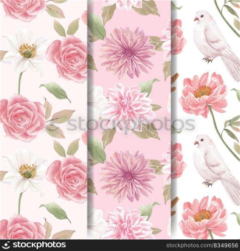 Pattern seamless with cottagecore flowers concept,watercolor style 