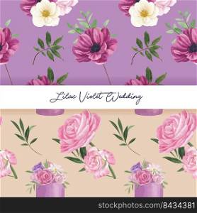 Pattern seamless with lilac violet wedding concept,watercolor style
