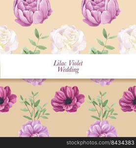 Pattern seamless with lilac violet wedding concept,watercolor style 