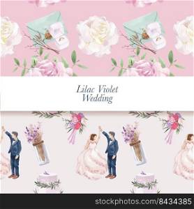 Pattern seamless with lilac violet wedding concept,watercolor style
