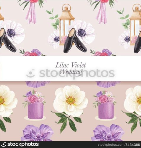 Pattern seamless with lilac violet wedding concept,watercolor style 