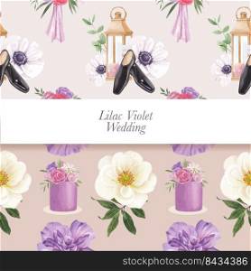 Pattern seamless with lilac violet wedding concept,watercolor style 