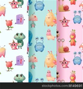 Pattern seamless with monster concept design watercolor illustration 