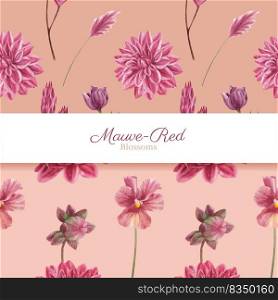Pattern seamless with muave red floral concept,watercolor style 