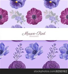 Pattern seamless with muave red floral concept,watercolor style 