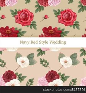 pattern seamless with red navy wedding concept,watercolor style 