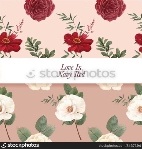 pattern seamless with red navy wedding concept,watercolor style 