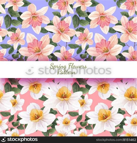 Pattern seamless with spring flower concept,watercolor style 