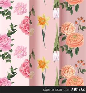 Pattern seamless with spring flower concept,watercolor style 