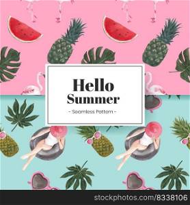 Pattern seamless with summer vibes concept,watercolor style 