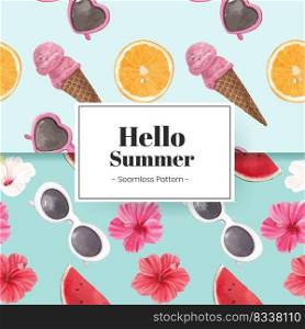 Pattern seamless with summer vibes concept,watercolor style 