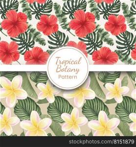 Pattern seamless with tropical botany concept, watercolor style 