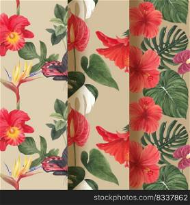 Pattern seamless with tropical botany concept, watercolor style 