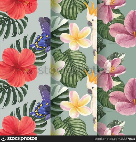 Pattern seamless with tropical botany concept, watercolor style
