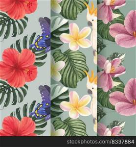 Pattern seamless with tropical botany concept, watercolor style
