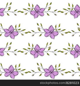 Pattern violet flowers hand drawn doodle.