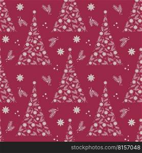 Pattern Viva Magenta color 2023 Merry Christmas Happy New Year horizontal , tree star anise berry.