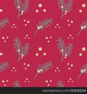 Pattern Viva Magenta color Merry Christmas Happy New Year , tree star anise berry.