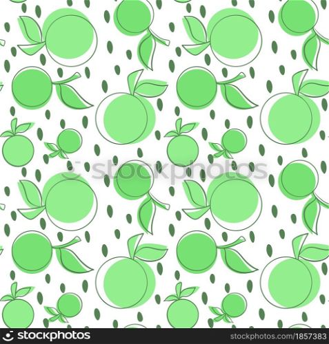 Pattern with abstract green apples on a white background. Background with organic healthy food. Template with fruits for wallpaper, fabric, packaging and design. Pattern with abstract green apples on a white background.