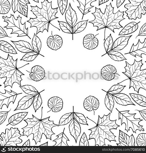 Pattern with autumn leaves.Autumn background.Coloring page for children and adult. Vector illustration.. Pattern with autumn leaves