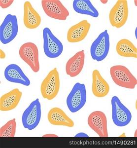 Pattern with colorful hand drawn papaya. Seamless design for fabric, wrapping or wallpaper. Vector illustration on white background. Pattern with colorful hand drawn papaya. Seamless design for fabric, wrapping or wallpaper. Vector illustration