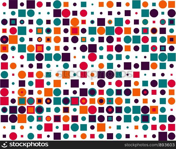 Pattern with colorful squares and circles, seamless vector background