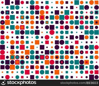 Pattern with colorful squares and circles, seamless vector background