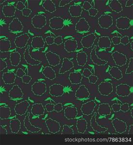 Pattern with fruits that are green on very dark grey