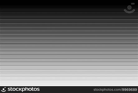 Pattern with gradient horizontal halftone line. Abstract background with parallel lines from thick to thin. Black texture of straight stripes. Digital velocity lines on screen. Vector.. Pattern with gradient horizontal halftone line. Abstract background with parallel lines from thick to thin. Black texture of straight stripes. Digital velocity lines on screen. Vector