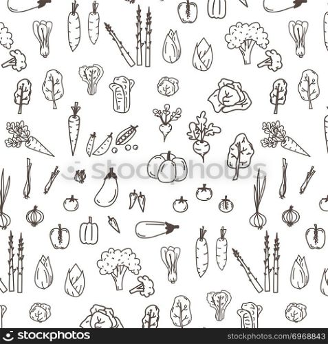 Pattern With Hand Drawn Doodle Vegetables. Vector Illustration Background.