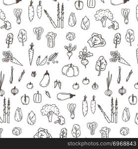 Pattern With Hand Drawn Doodle Vegetables. Vector Illustration Background.
