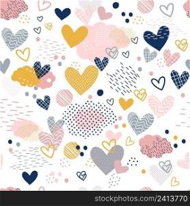 Pattern with hand drawn hearts. Abstract seamless pattern in minimalism style. Creative scandinavian texture for fabric, wrapping, textile, wallpaper, apparel. Vector illustration in trendy colors.. Seamless pattern hearts in trendy colors vector