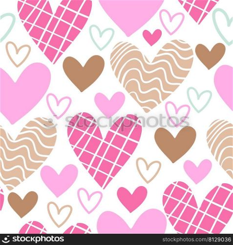 Pattern with hand drawn hearts. Abstract seamless pattern in minimalism style. Creative scandinavian texture for fabric, wrapping, textile, wallpaper, apparel. Vector illustration in trendy colors.. Seamless pattern with pink hearts vector illustration