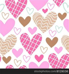 Pattern with hand drawn hearts. Abstract seamless pattern in minimalism style. Creative scandinavian texture for fabric, wrapping, textile, wallpaper, apparel. Vector illustration in trendy colors.. Seamless pattern with pink hearts vector illustration