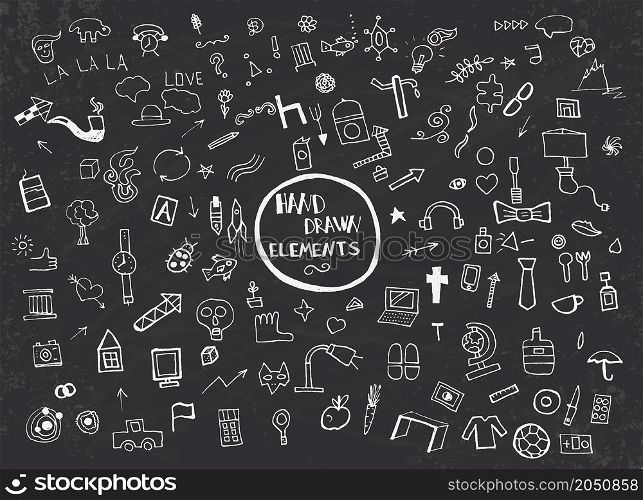 Pattern with Hand Drawn Icons and Elements. Vector Illustration