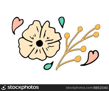 Pattern with Heart Flower on a white background for covers, fabrics, soups, t-shirts, textiles and printed materials. Can be used on the web. Vector illustration. Botanical illustration Twig and Flowers pink heart and green spot. Cover vector clipart isolated on white background.
