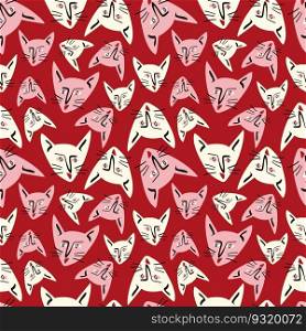 Pattern with kitty with a lovely face. Freaky comic cat face. Bizarre Valentine’s Day pattern in modern cartoon style. Pattern with kitty with a lovely face. Freaky comic cat face