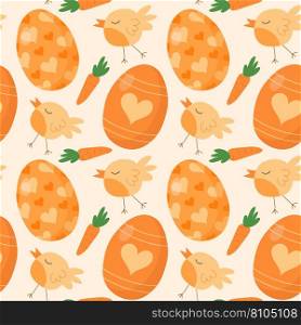 Pattern with orange easter eggs chicken carrot Vector Image