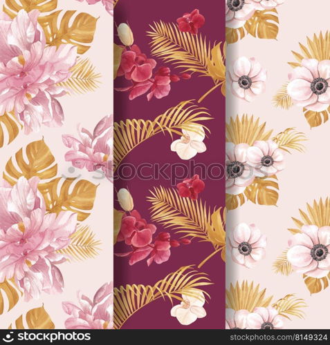 Pattern with p&as floral watercolor vector illustration 