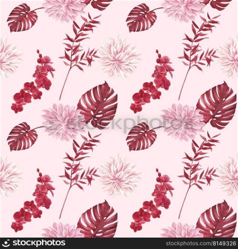 Pattern with p&as floral watercolor vector illustration 