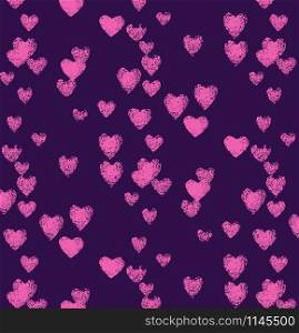 Pattern with pink heart on the violet background.