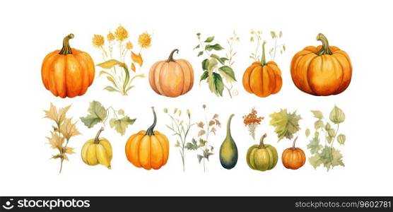 Pattern with pumpkins leaves and flowers. Cartoon autumn. Vector illustration design.