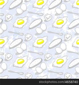 Pattern With Scrambled Eggs And SalT On A Blue Grunge Background